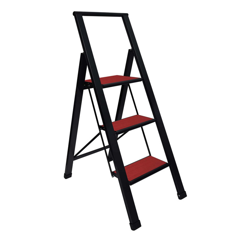 Red folding outlet step stool